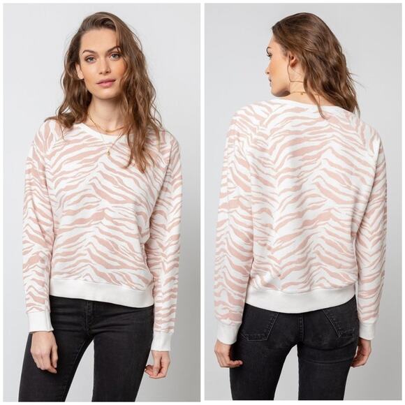 Rails Theo Flocked Sweatshirt Blush Pink Tiger Stripes XL - Picture 13 of 13